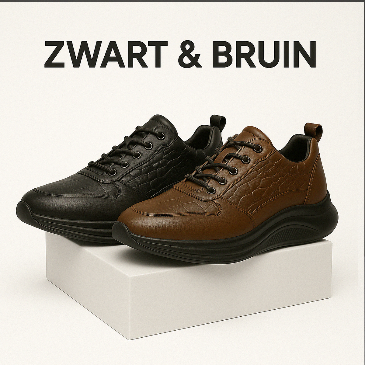 Heren Sneakers in Krokodillenleer Stijl + Gratis Horloge